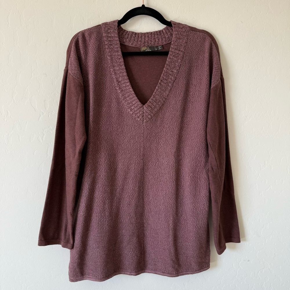 Prana Cedros Cocoa Contrasting Long Sleeve V Neck Knit Lightweight Sweater Small - Picture 7 of 9